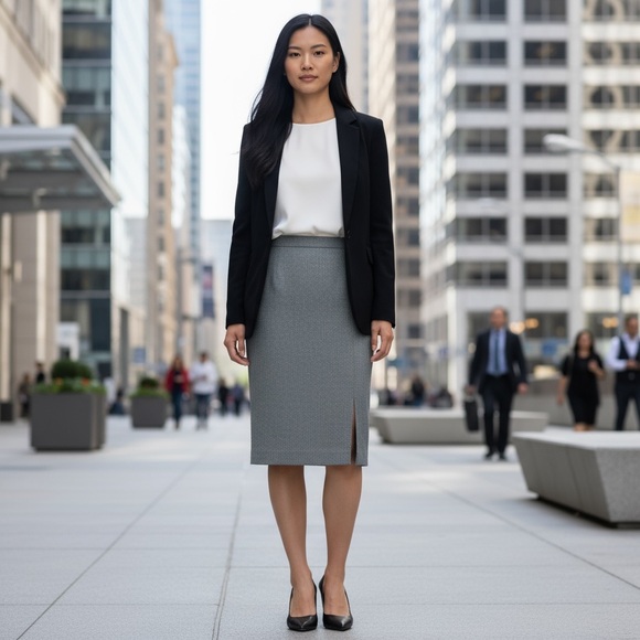 PENCIL SKIRT Vintage SPORT COLLECTION Wool-like Gabardine Grey Midi Sz 4 - Picture 1 of 10